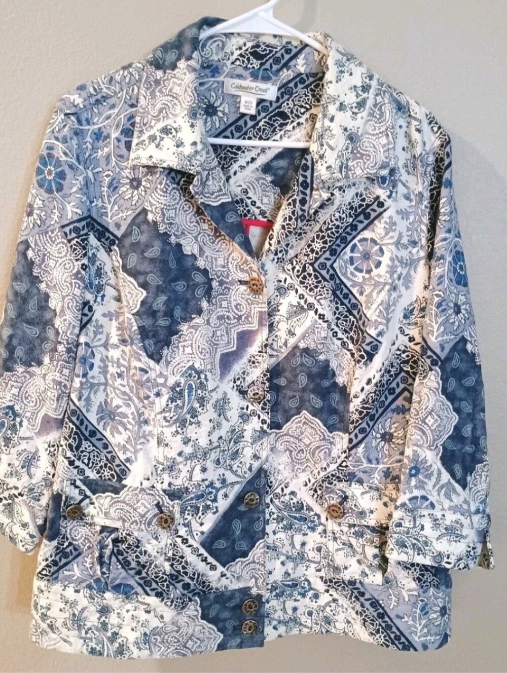 Coldwater Creek Artsy Teacher Granny Blue Jacket Blazer Pockets Buttons W20